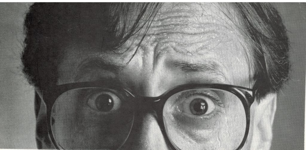 aaron marcus looking nervous in a commercial modeling ad